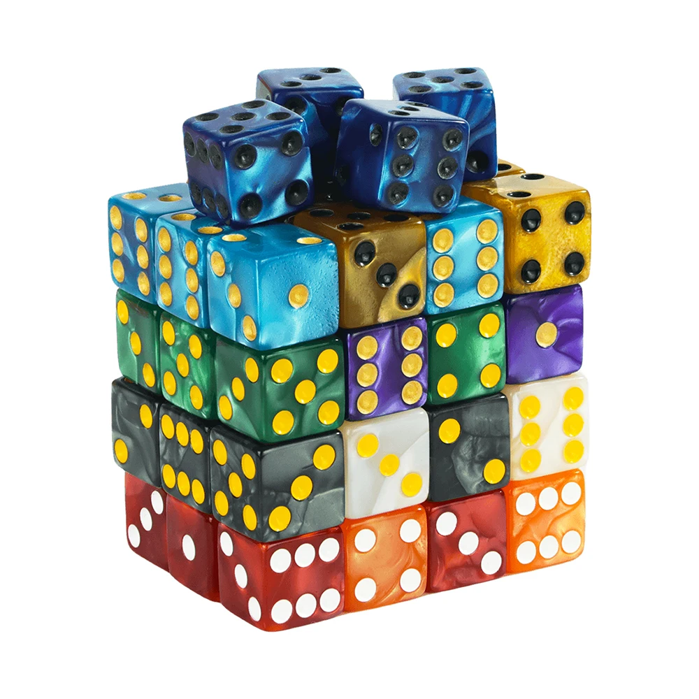 Dados de jogo de 6 lados 16mm mármore acrílico d6 conjunto de dados para dnd, rpg, tabuleiro de mesa ou ensino de matemática, dados de impressão de aventurina