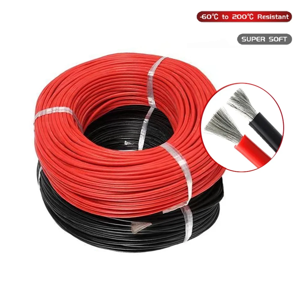 8 10 12 14 16 18 20 22 24AWG Super Soft Nero Rosso Filo di rame Cavo in gomma siliconica resistente al calore per la lampada LED fai da te Collegare