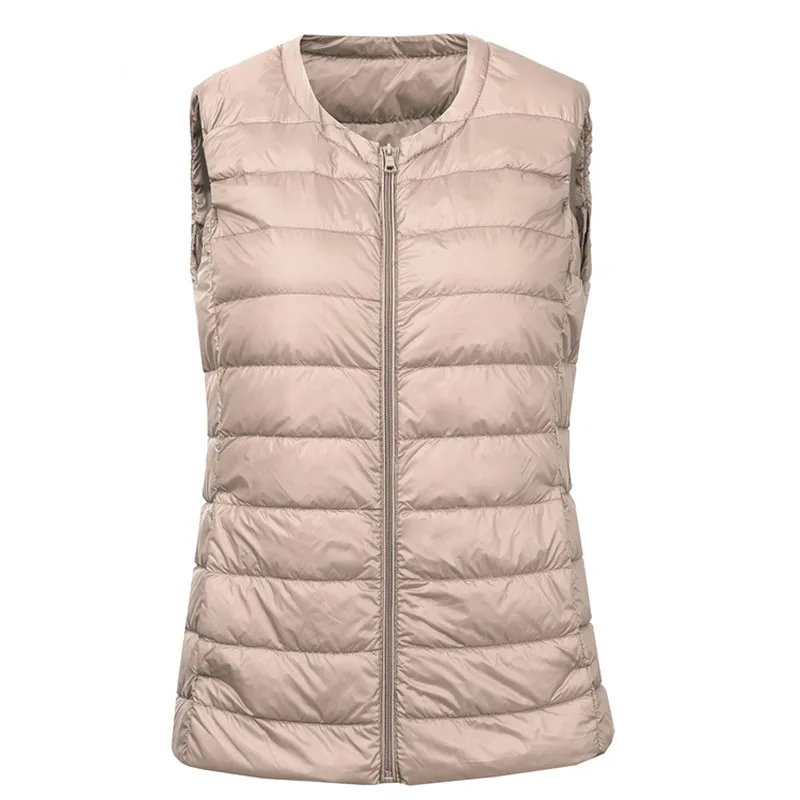 Herbst Winter Frauen Ultra Licht Dünne Ente Unten Weste Sleeveless Oansatz Zipper Weste Winddicht Puffer Weibliche Stepp Jacken
