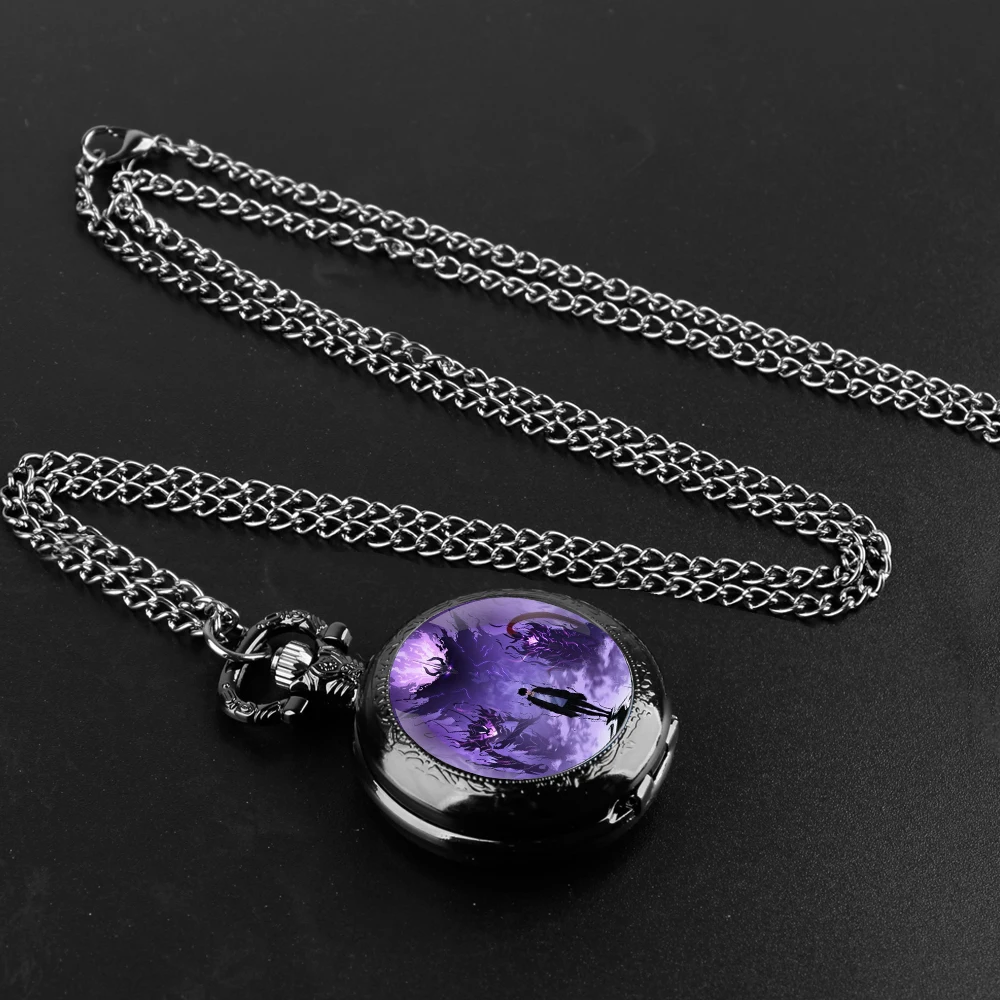 อะนิเมะ Solo Leveling แก้วโดมนาฬิกาพ็อกเก็ตพร้อมสร้อยคอสร้อยคอ Vintage Quartz จี้นาฬิกาบุรุษสตรีของขวัญ
