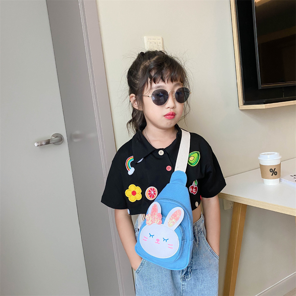 Bolso cruzado de lona con forma de conejo pequeño para niña, Cartera de gran capacidad para el pecho, bolsa de compras