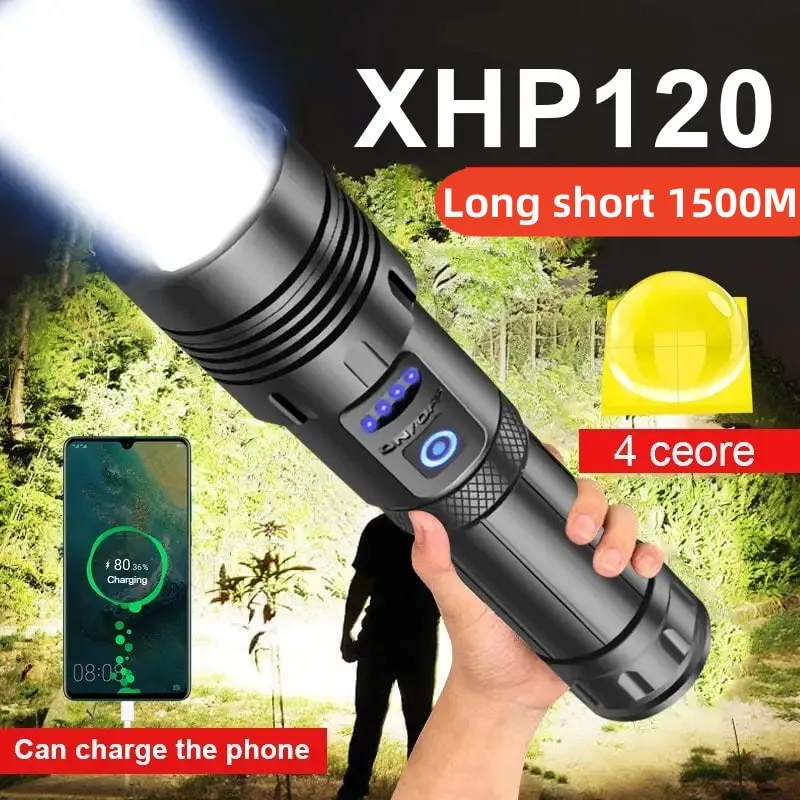 Super XHP120 Potente torcia a LED XHP90 Torcia ad alta potenza Torcia tattica ricaricabile 18650 Lampada da campeggio USB