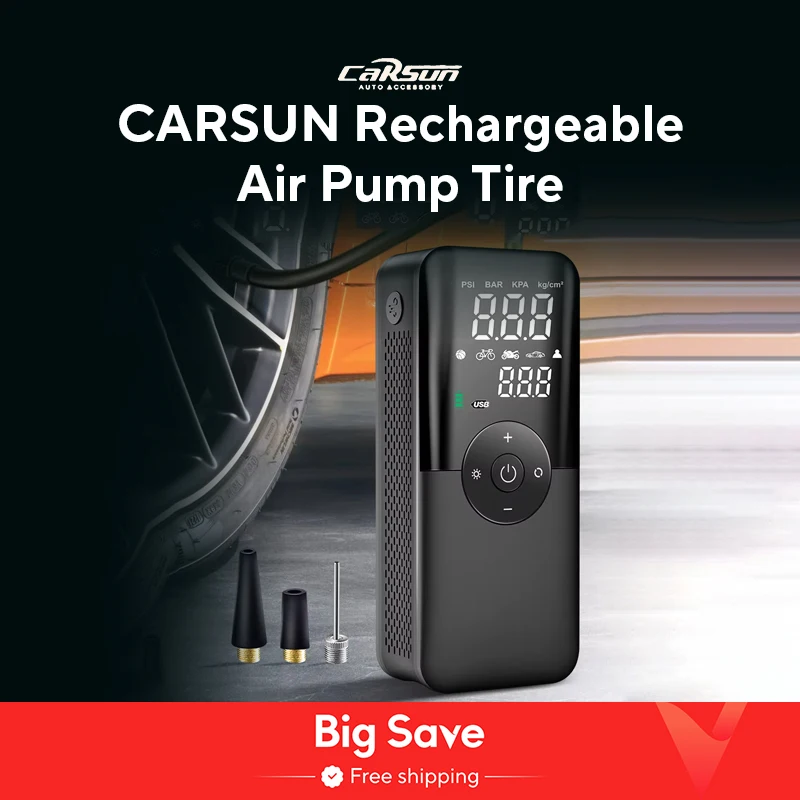 CARSUN Rechargeable Air Pump Tire Inflator Portable Compressor Digital Cordless Car Tyre Inflator For Motocycle Bicycle Balls
