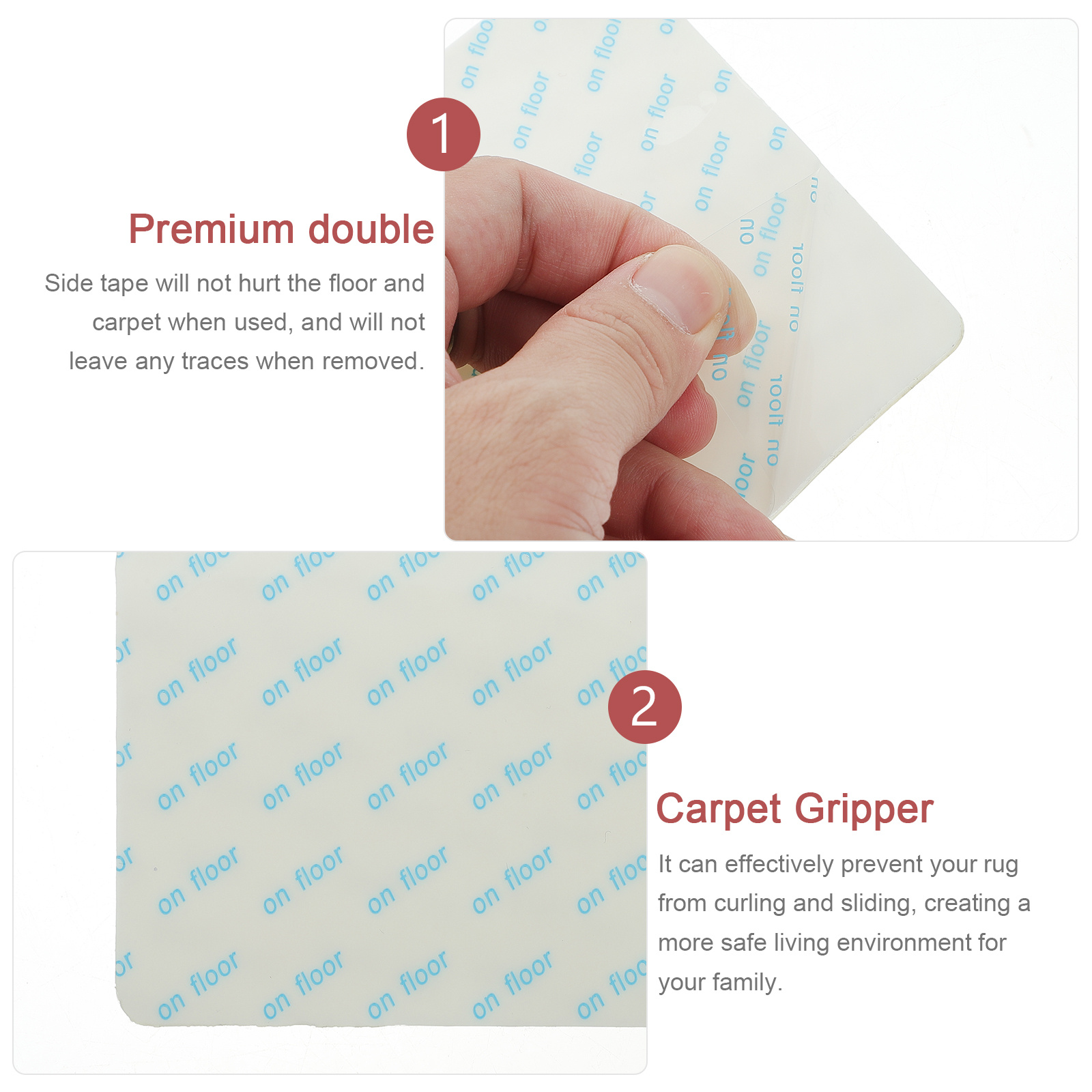 8pcs Anti-Slip Rug Tape Double Sided Carpet Gripper For Hardwood Floors Tile Laminate Marble Rubber Wall Non-Damaging No Residue