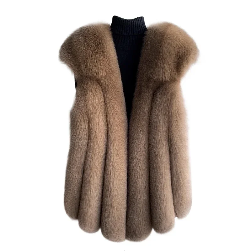 Fuchspelzweste für Damen, mittellang und lang, 2024, neue Mode, Pelzweste, dicker Mantel, echtes Fell für den Winter