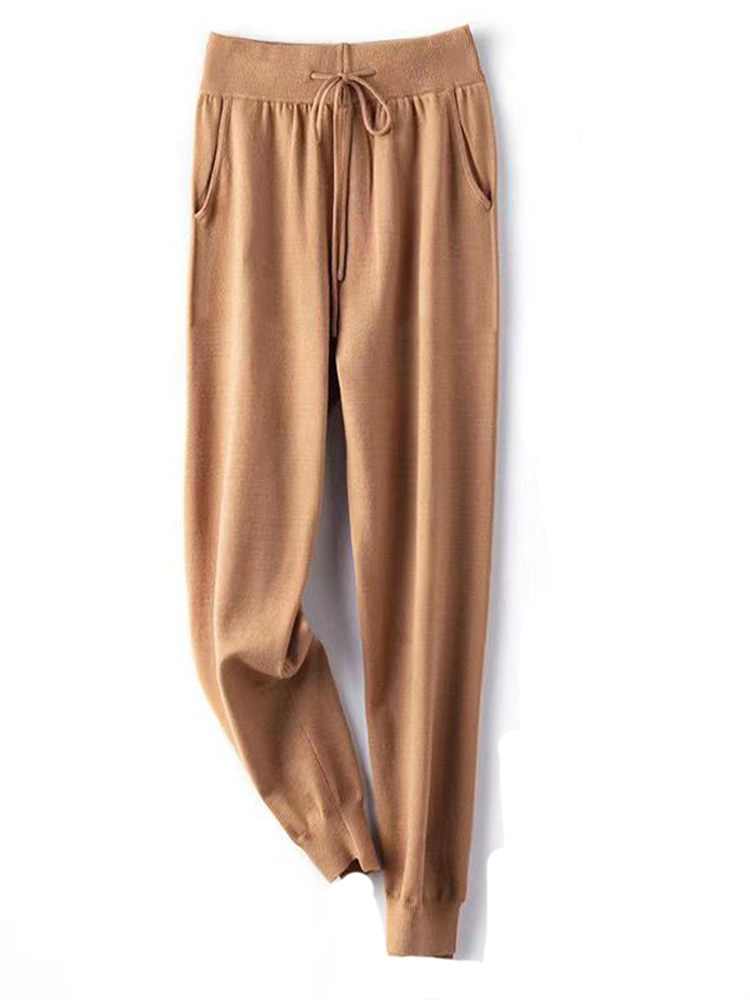 Frauen 100% Wolle Hosen Neue Herbst und Winter Weiche Bequeme High-Taille Gestrickte Verdicken Hosen Weibliche Dünne Hosen Casual hosen