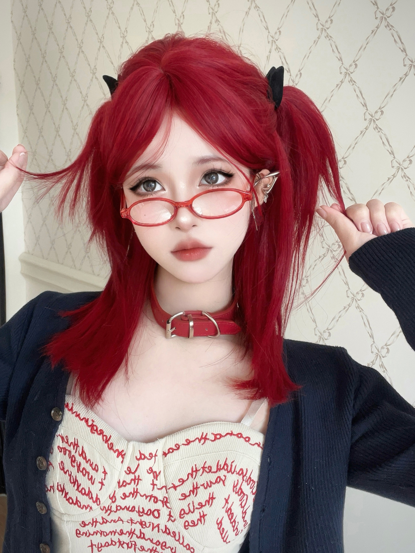 Peruca de cabelo liso sintético cor vermelha escarlate para mulheres, parte média, médio, natural, cosplay, resistente ao calor, feiticeira perucas, 18"
