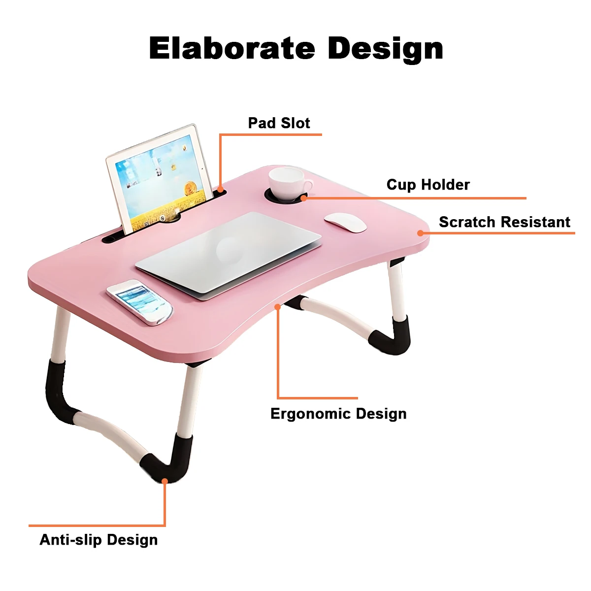 Vassoio da letto per laptop Tavolo da scrivania pieghevole portatile per computer Scrivania da studio Letto da ufficio Piccola scrivania pieghevole portatile con tacca di stoccaggio