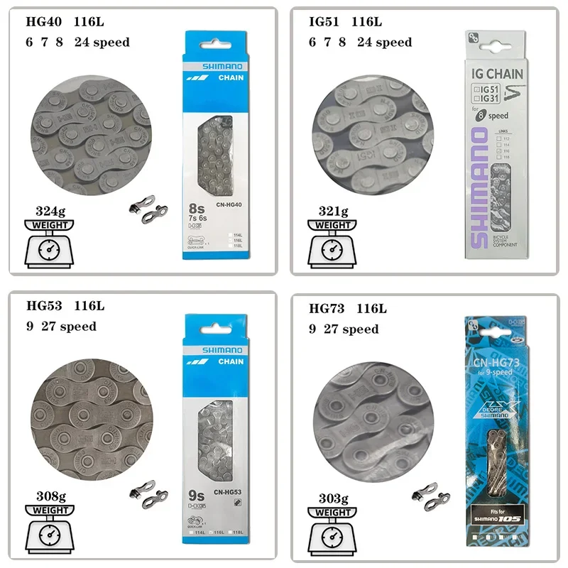 8 9 10 11 12Speed Bicycle Chain HG40 HG53 HG73 HG95 HG601 HG701 HG901 M7100 M8100 M9100 116 Links MTB Road Racing Bike Chain