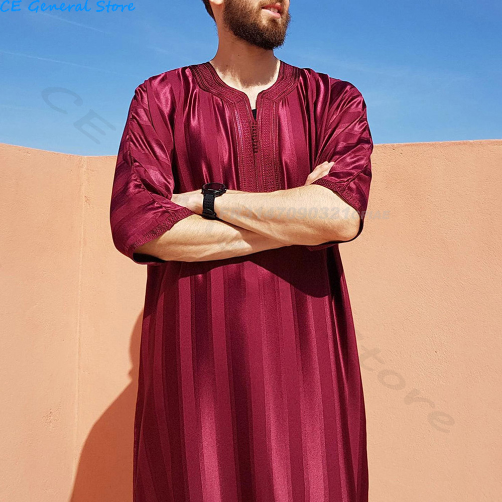 Ropa islámica de moda árabe para hombre, túnica larga bordada de Jubba Thobes, caftán marroquí, Eid, oración, novedad de 2024