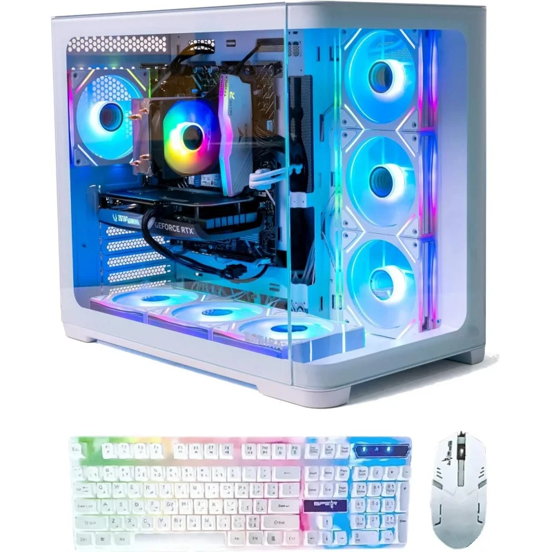 PC para juegos, i5-12400F, RTX 3050, 16 GB de RAM, 1 TB SSD, fuente de alimentación de 600 W, placa base H610M-K, caja RGB de 7 ventiladores (blanco) (blanco)