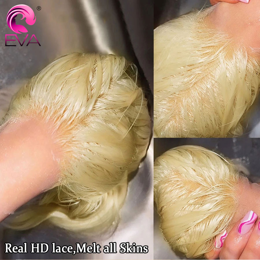 EVA ผม #613สีบลอนด์13X6/13X4 HD ลูกไม้ด้านหน้าสำหรับผู้หญิงเท่านั้นก่อนดึงขนาดเล็กผูกปม5x5 HD ปิดลูกไม้ละลายสกินสำหรับเส้นผมมนุษย์