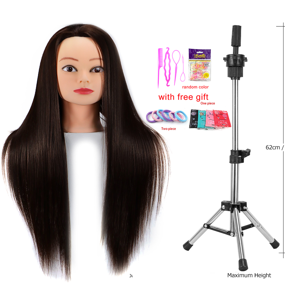 Mannequin Hoofd 100% Synthetisch Haar Kapper Trainingshoofd Met Statief Oefenpop Kosmetiek Pop Hoofd Voor Vlechten Styling