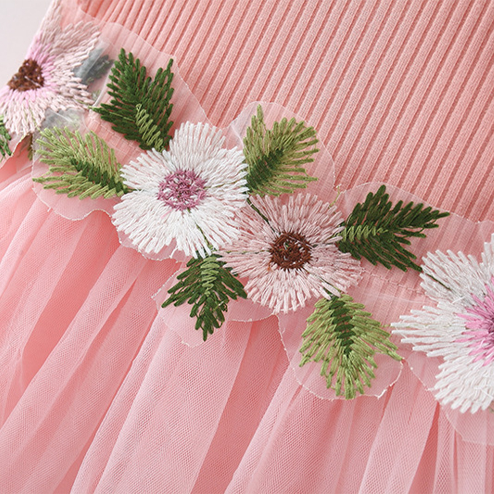 Sommer neue Taille Linie Blume Mesh Garn Rock Mädchen fliegende Ärmel gestrickt Pit Streifen kleinen Rock gespleißt Kleid