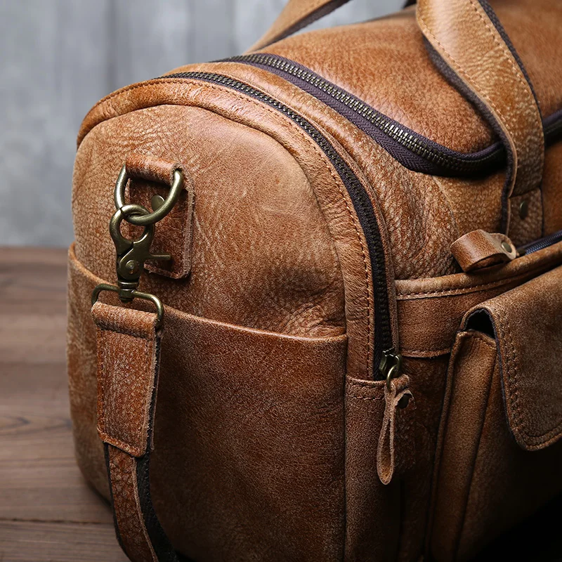 Retro Men 'S First Layer Cowhide ขนาดใหญ่แบบพกพากระเป๋าสะพายหนังกระเป๋าหิ้ว