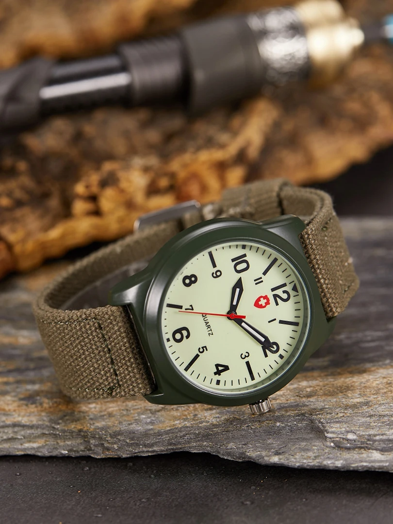 Fashion Watch for Men Easy Read Dial Simple Military Sports Quartz Reloj Canvas Strap New Wristwatch Army Green Dial New Clock