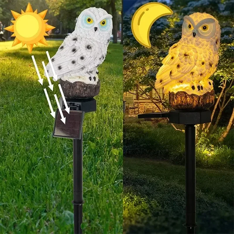 Lampe solaire d'extérieur LED en forme de hibou, luminaire décoratif d'extérieur, idéal pour une pelouse, une décoration de jardin ou une noël, étanche