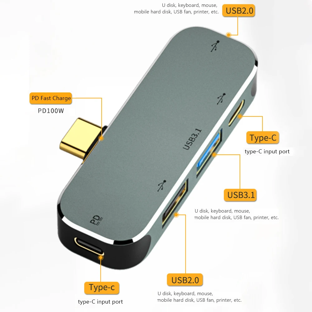 Многофункциональный концентратор 6 в 1 Type-C, разъем 3,55 мм, PD100W, USB3.0/USB2.0/USB3.1, совместимый с HDMI USB-разветвитель