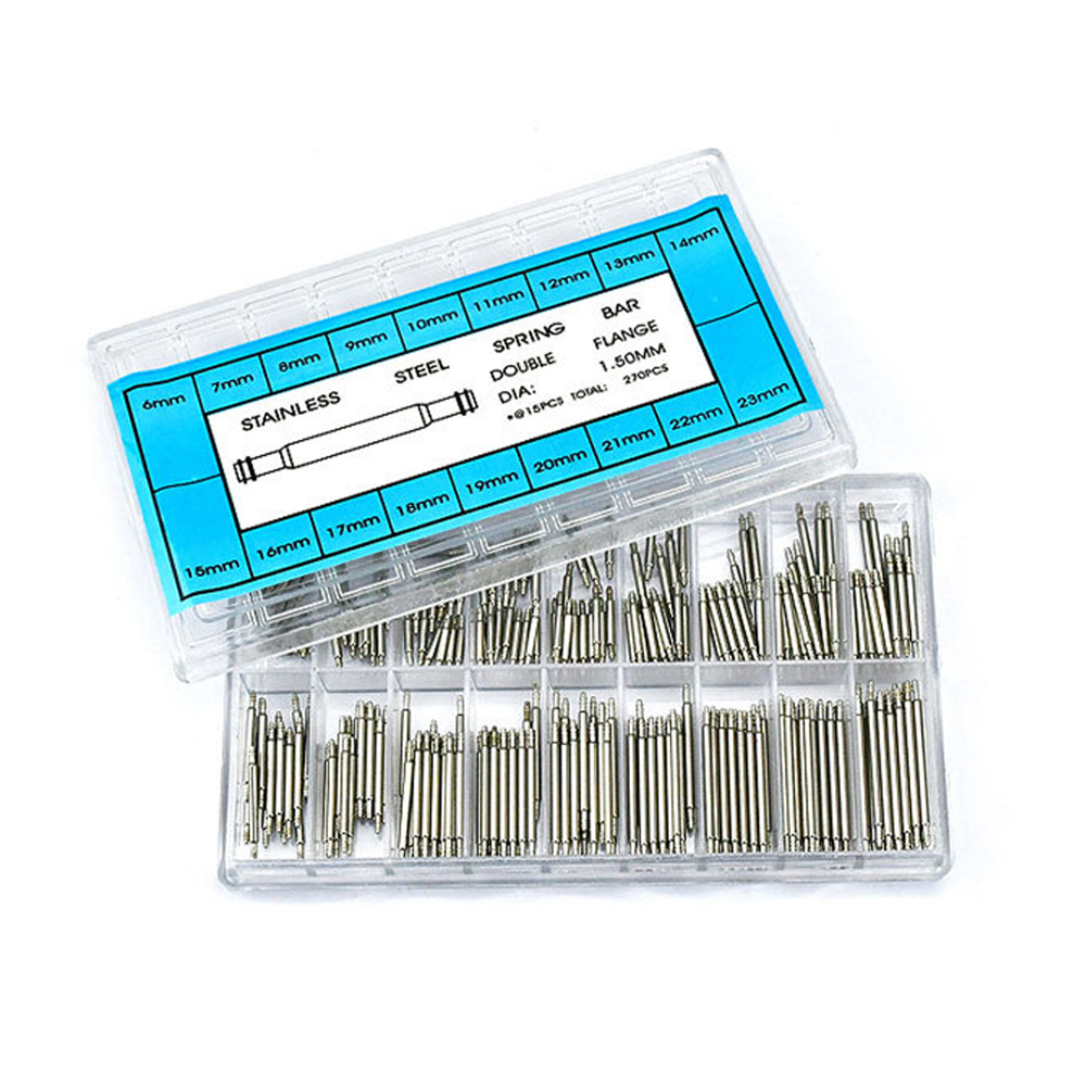 270 ピース/セットストレインレス鋼スプリングバー直径 1.5 ミリメートル/1.8 ミリメートル長さ 8 ミリメートル - 25 ミリメートル/6 ミリメートル - 23 ミリメートル時計バンドストラップベルト時計修理ツールピン
