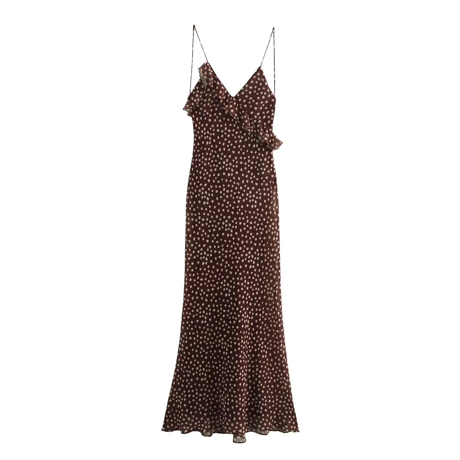 Neue Damenbekleidung im europäischen und amerikanischen Stil, modisches, einfaches, mehrlagiges, ärmelloses Hosenträgerkleid mit Punkten