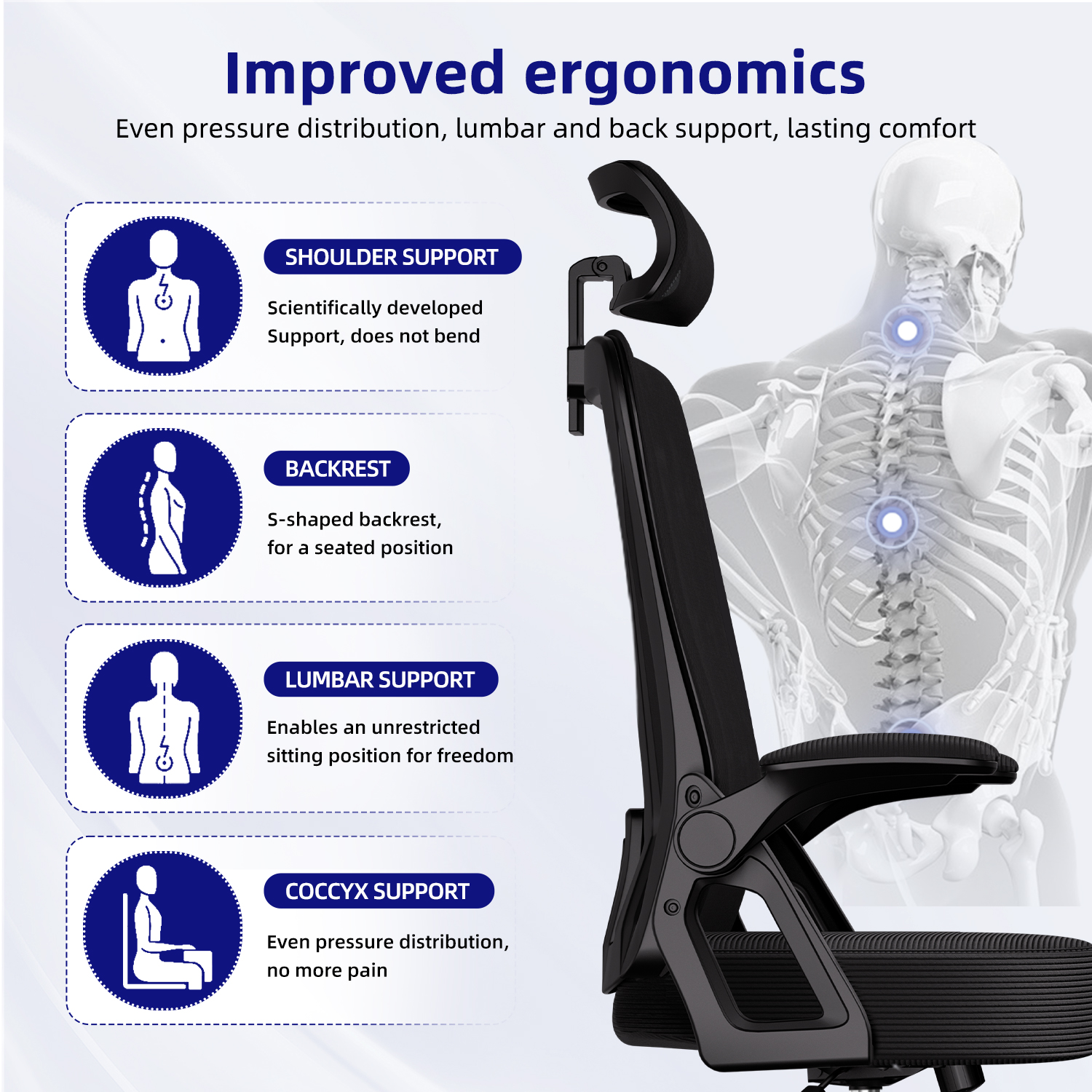 Bureaustoel Ergonomisch Liggend 90 ° -135 ° ,Bureaustoel met lendensteun, Computerstoel Verstelbare hoofdsteun, woonkamerstoelen