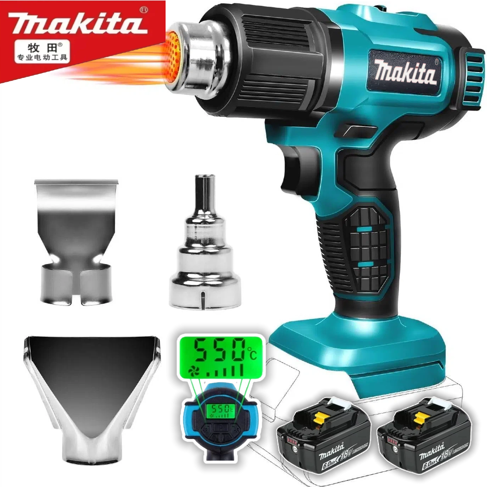 Макита 550 ° Тепловая пушка с контролем температуры C, беспроводной ручной фен со светодиодным дисплеем, паяльная термовентилятор, новинка 18 В
