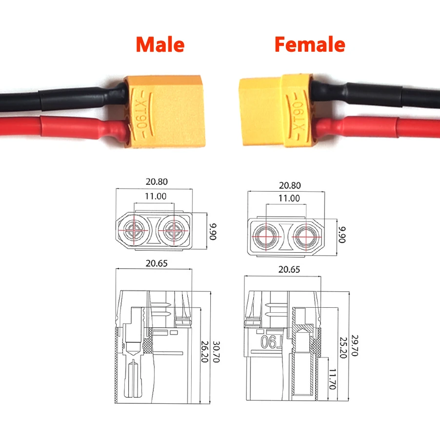 XT60 XT90 Buchse/Stecker, Batterie-Parallelstecker mit flexiblem Silikondraht, 14 AWG/12 AWG/10 AWG für RC-Lipo-Batteriemotor