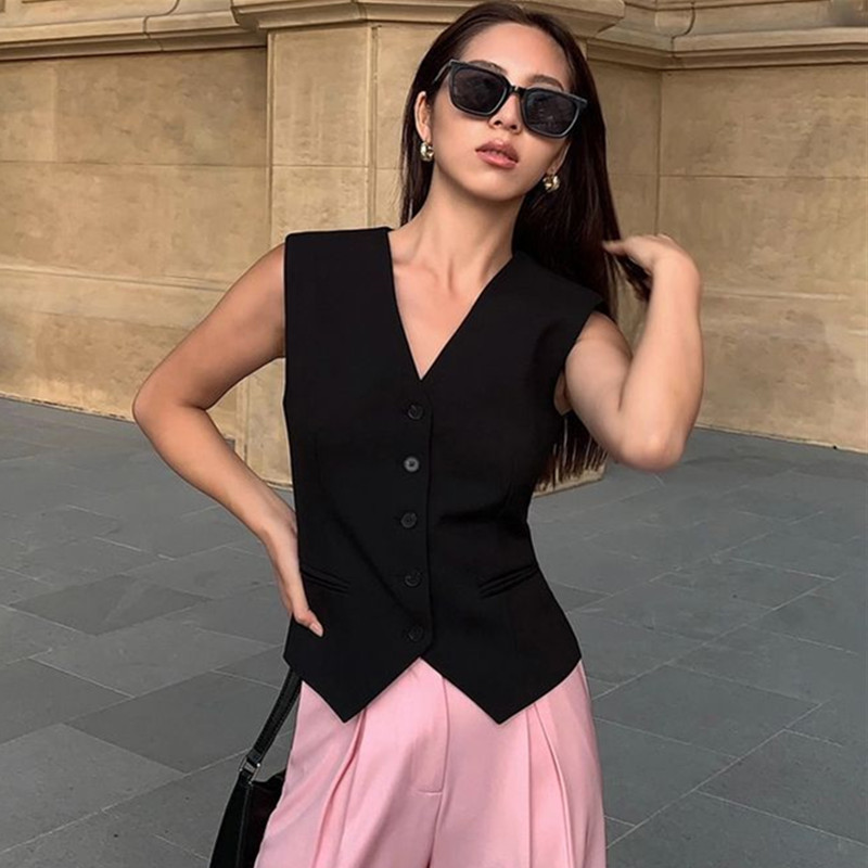 Neue Sommer Einfarbig Einfache Pony Clip Anzug Weste Mode und Vielseitige Kurze Strickjacke Westen Schwarz Weiß Strickjacke Weibliche