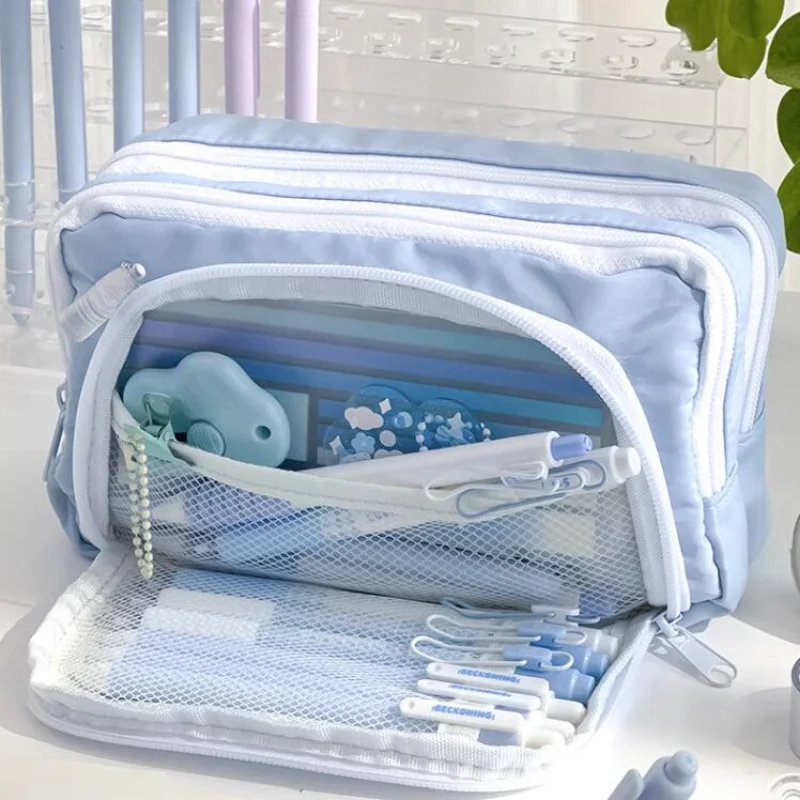 Meninas rosa saco de lápis de grande capacidade esteticamente agradável mochila coreano papelaria clipe lápis caso material escolar