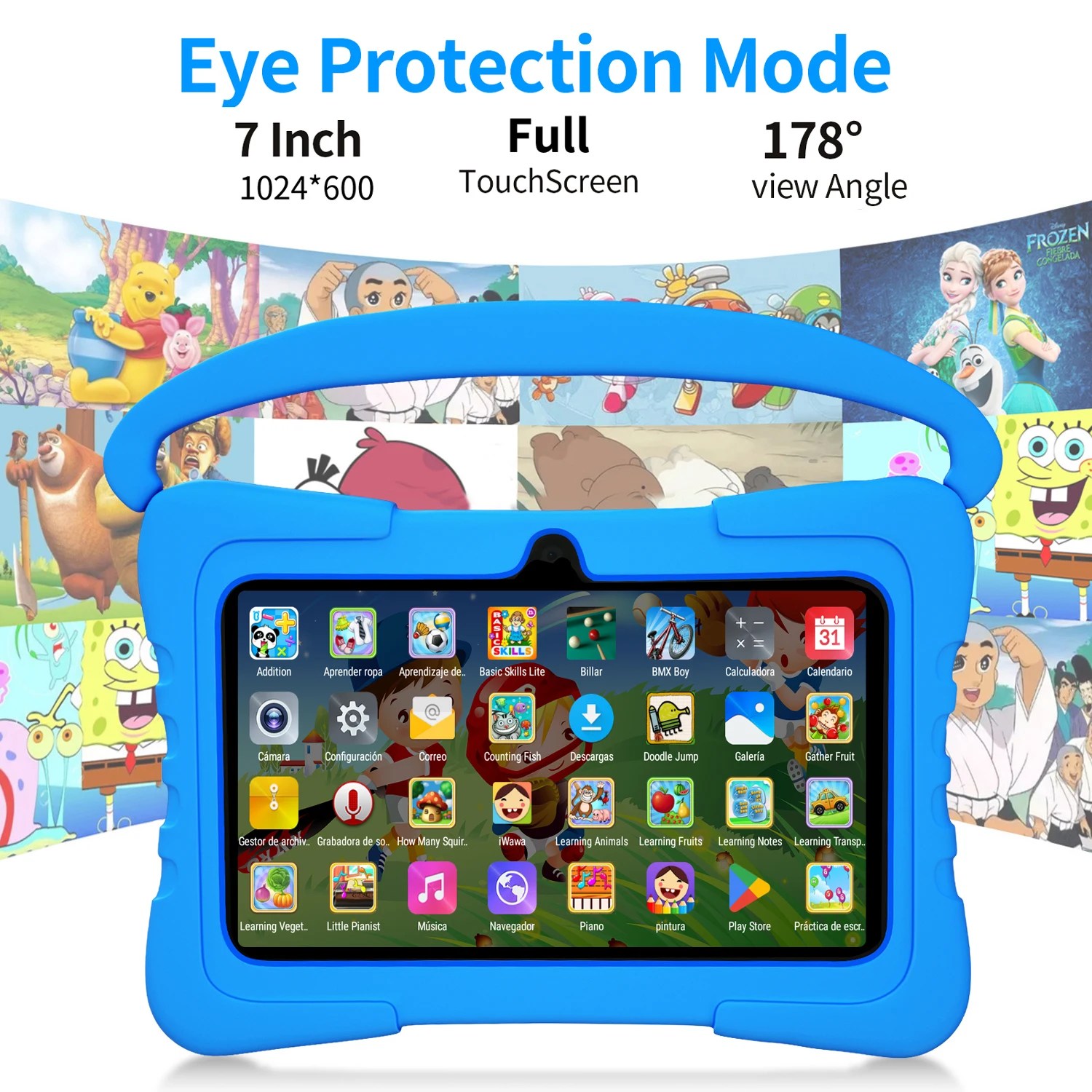 Sauenaneo 7 Inch Kid Tablet Android 13, 4GB(2+2 Expand) RAM 64GB ROM,1TB Expand,1024x600 LCD 4000MAH Battery,Dual Camera, WiFi