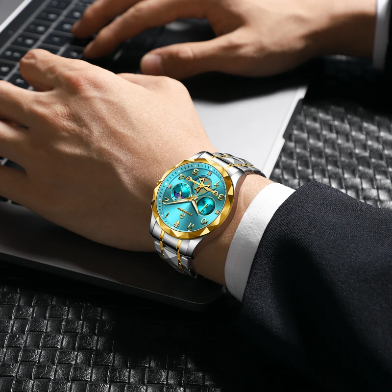 PENGAGAR, reloj de pulsera de lujo para hombre, cronógrafo, resistente al agua, luminoso, reloj para hombre, relojes deportivos de cuarzo de acero inoxidable de alta calidad para hombre