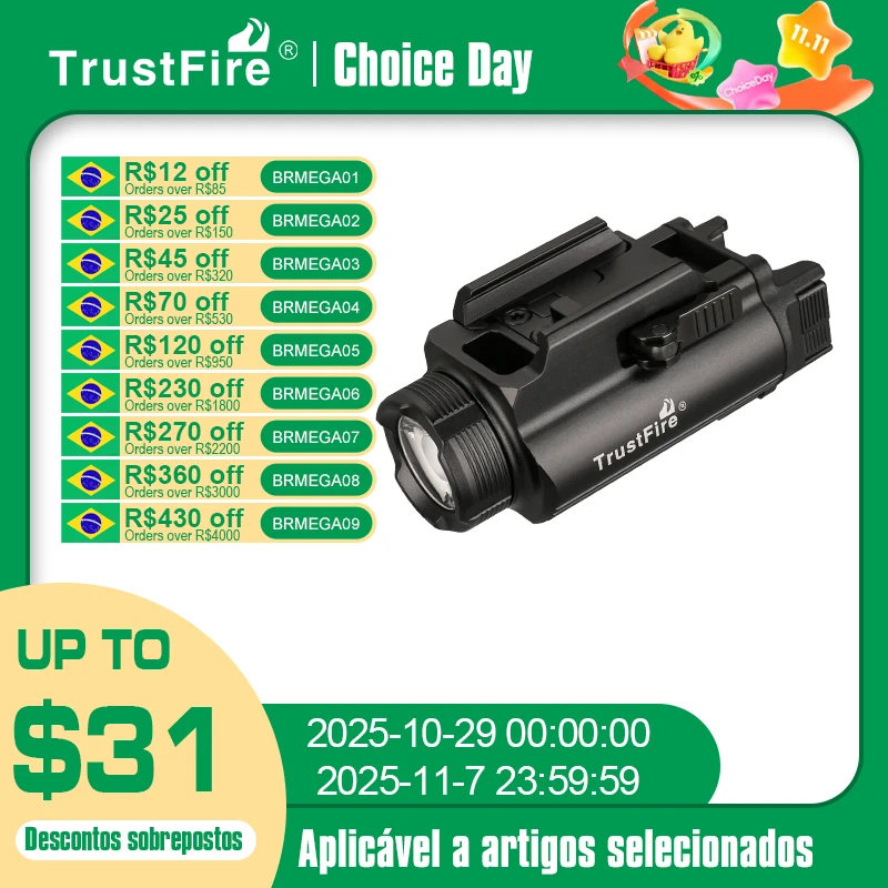 Trustfire GM35 linternas LED tácticas Mini luces de pistola 1350 lúmenes USB recargable pistola de liberación rápida 1913/GL Rail