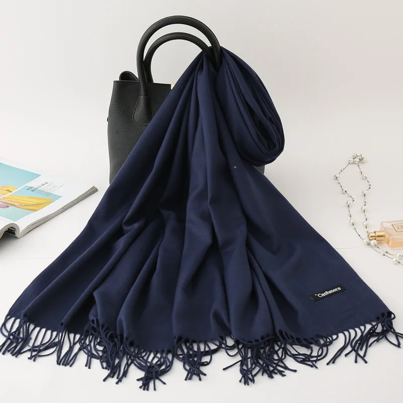 Bufanda de Cachemira de Color liso para hombre, Pashmina de invierno, pañuelo cálido, color azul marino, negro y gris, Bufandas de negocios para hombre, chales Bufandas