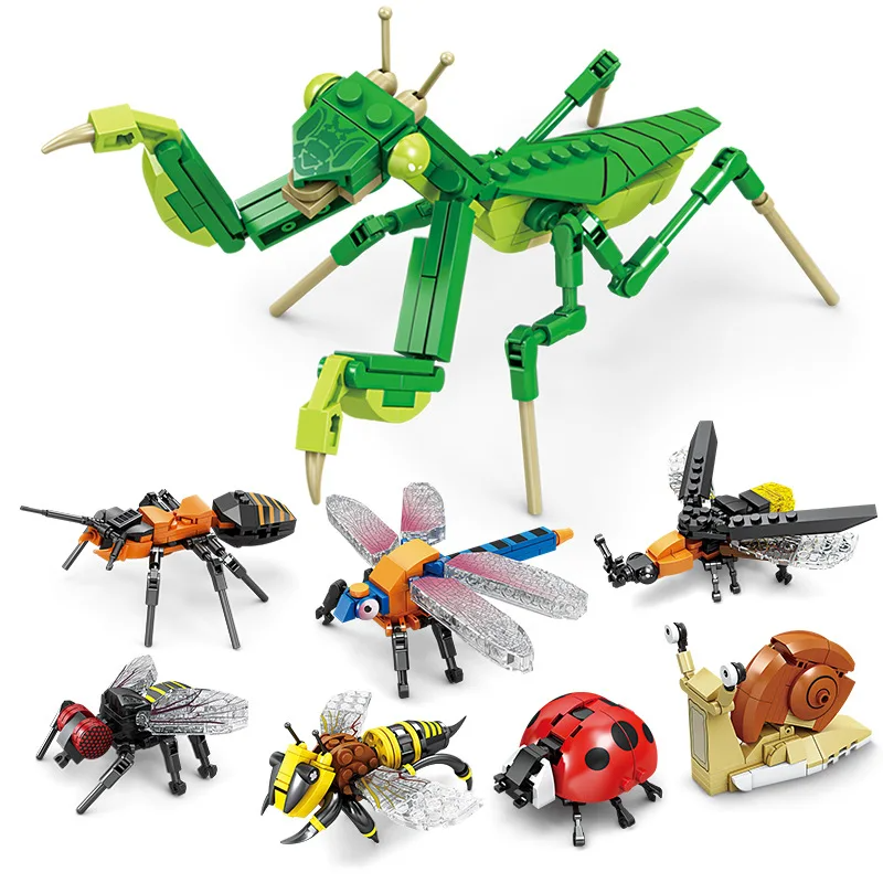 Kreative Bausteine Insekt Modell Biene Libelle Ant Mantis kinder Zusammengebaute Spielzeug Interessante Tier Ornamente Geschenke Kinder