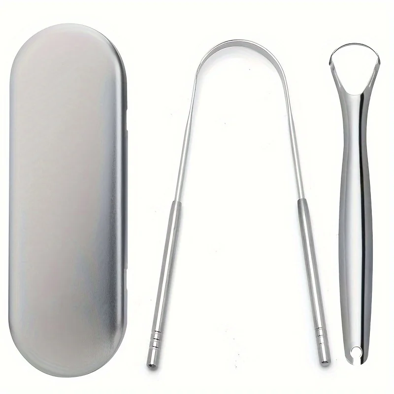 Aliento fresco para el cuidado bucal, limpiadores de lengua de acero inoxidable, Herramientas de limpieza de lengua para adultos, raspador de lengua, juego de caja de regalo