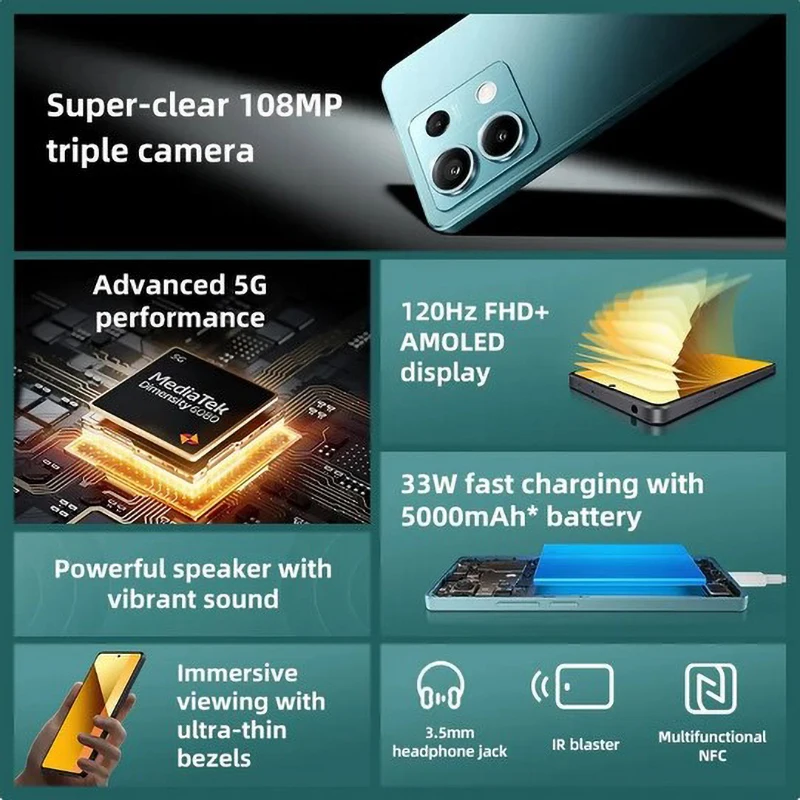 Xiaomi Redmi Note 13 5G Global Version 108MP Camera 6nm Dimensity 6080 33W Charging 120Hz AMOLED NFC