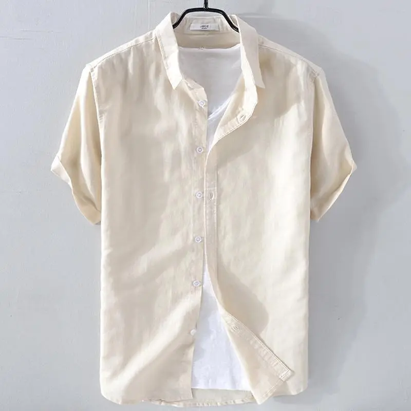 Camisa hawaiana informal suave y cómoda con botones y cuello en V de verano para hombre Color sólido blanco negro