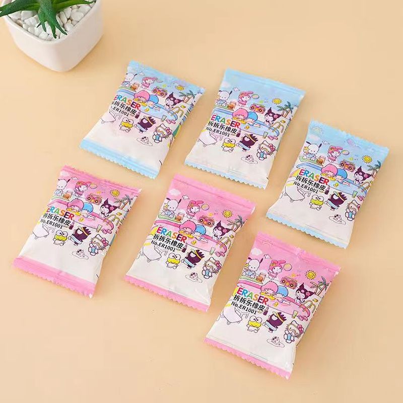 New Sanrio 30/60pcs 지우개 Kawaii 헬로 키티 Kuromi Cinnamoroll 펌핑 지우개 학생 문구 용품 어린이 장난감