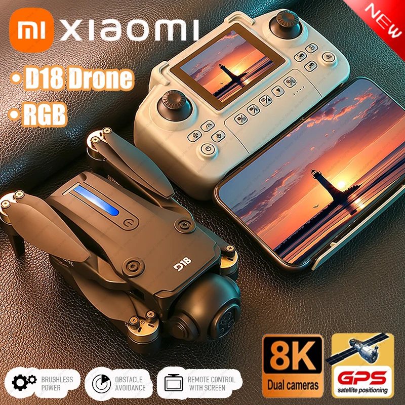 NIEUWE Xiaomi D18 Drone Borstelloze Motor GPS 8K Camera Professionele Antenne 5G WIFI Intelligente Opstakel vermijden Met RGB Verlichting