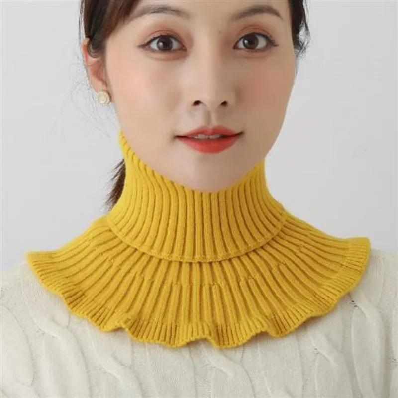 Bufanda de cuello falso de punto cálido para mujer, cuello alto desmontable, envoltura a prueba de viento para invierno, cuello con volantes suaves, Hijab de lujo