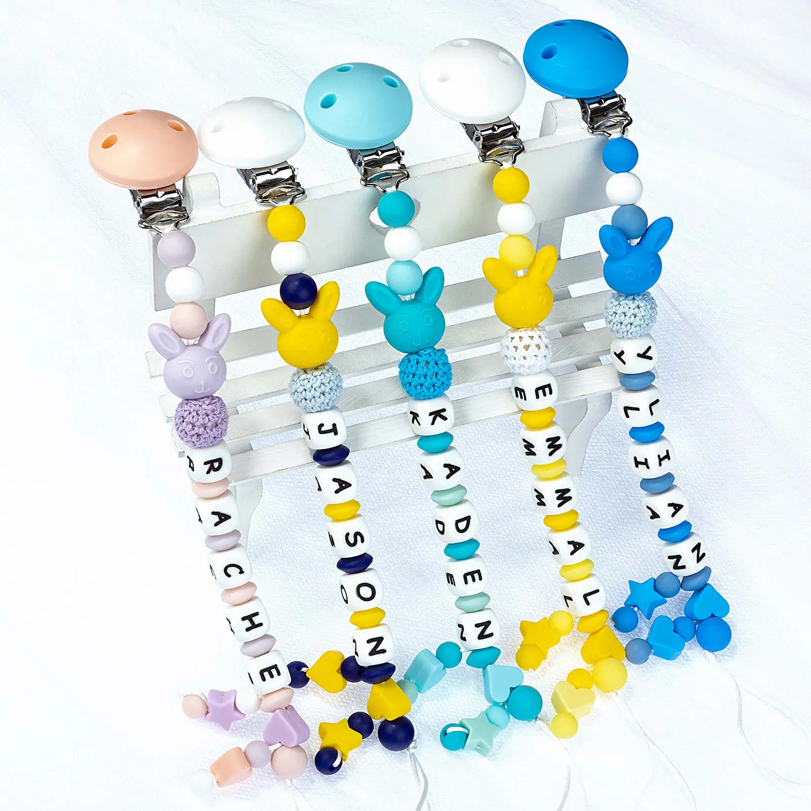 TYRY. HU 1 PC DIY ซิลิโคนเด็กทารก Pacifier คลิปส่วนบุคคลชื่อที่มีสีสัน Pacifier CHAIN Teething BPA ฟรีซิลิโคน Abacus Dummy