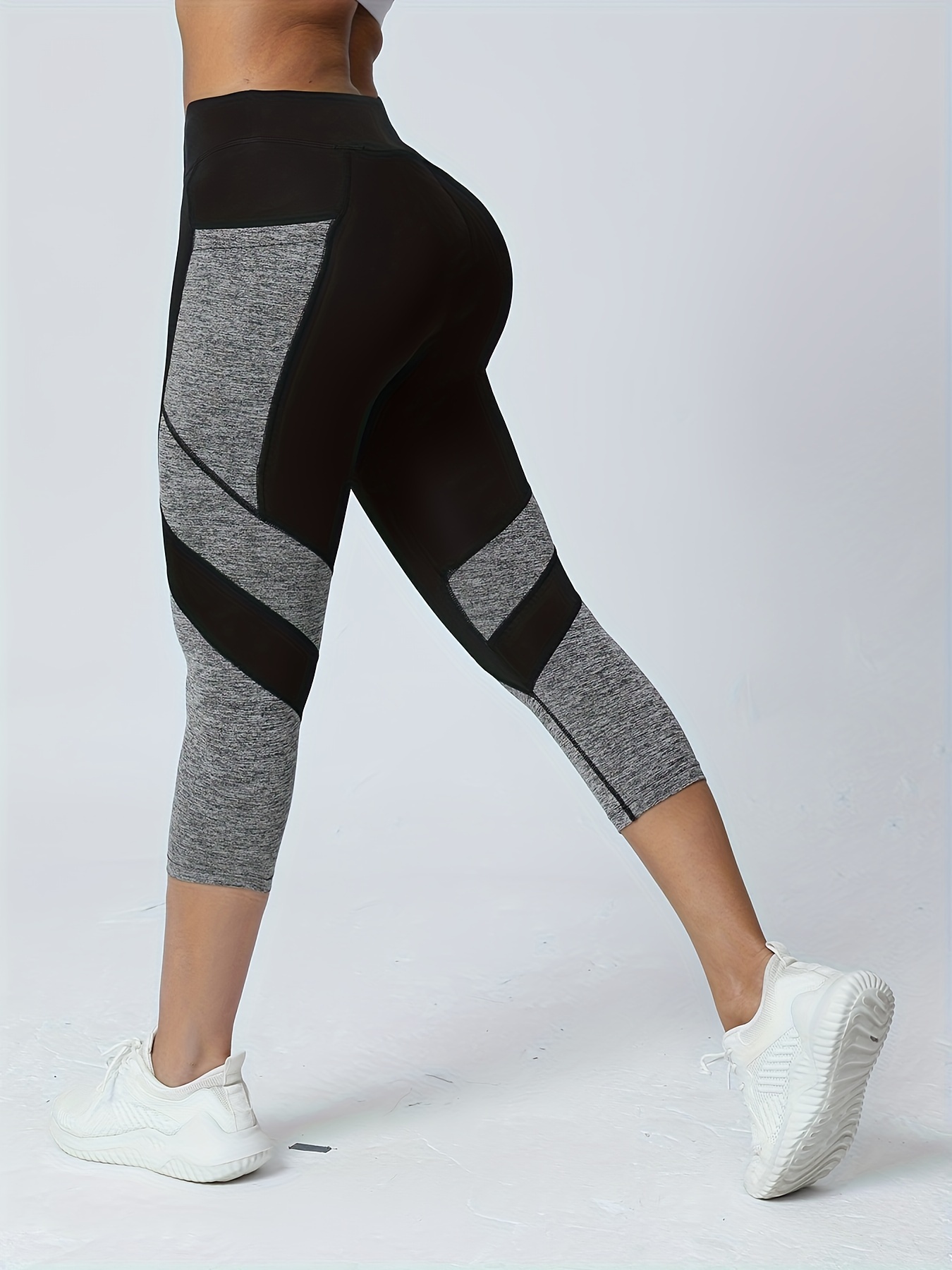 Yogabroek met patchwork, hoge taille, capri-legging, buikwandcorrectie-joggingbroek voor dames