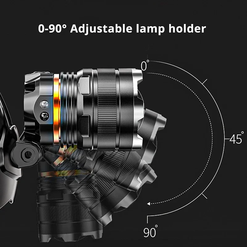 Linterna frontal con Sensor LED XHP50, faro impermeable, recargable, para pesca, búsqueda, Camping, Zoom