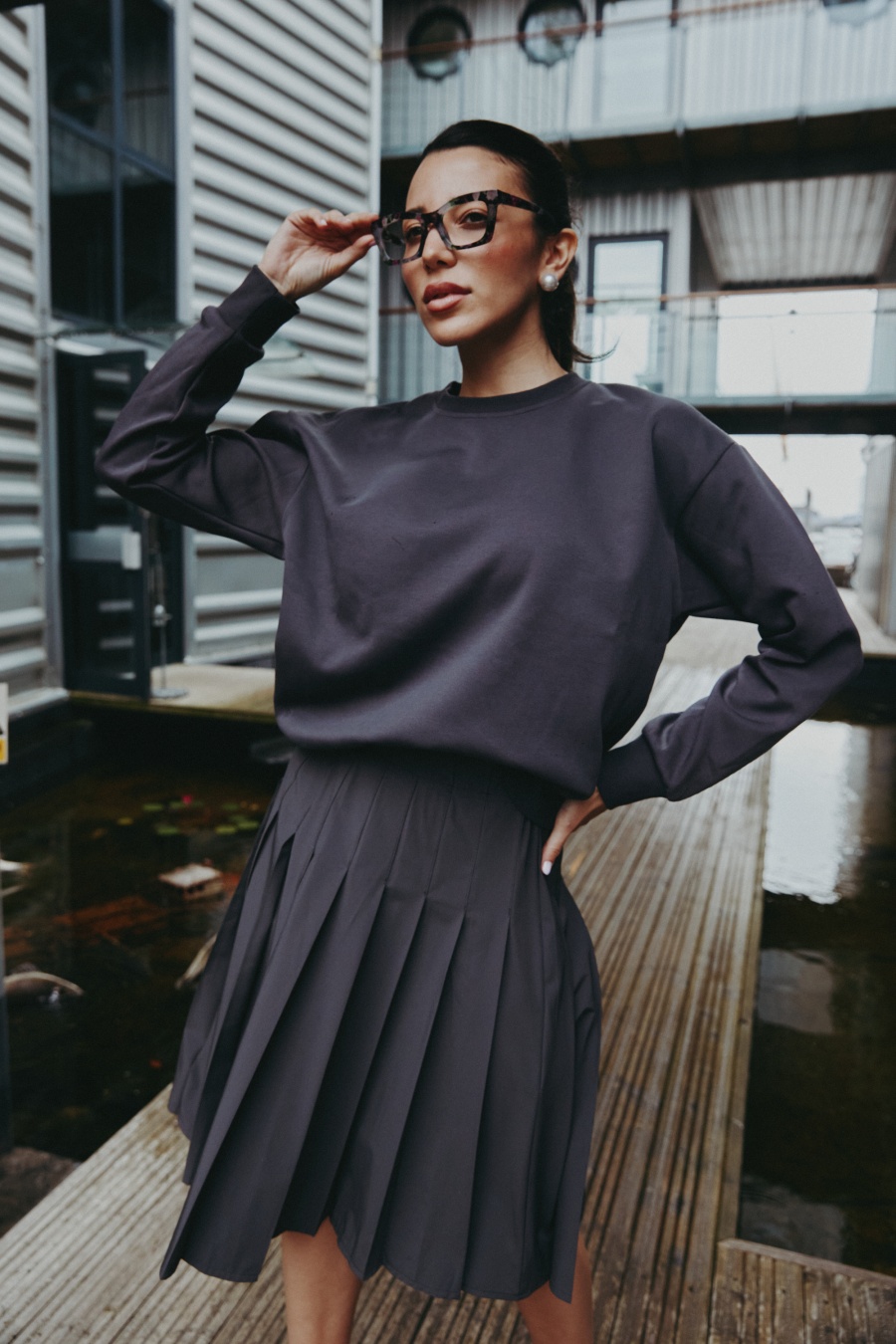 AS AW25 модная спортивная одежда оверсайз + быстросохнущая плиссированная юбка до колена, комплект женской одежды