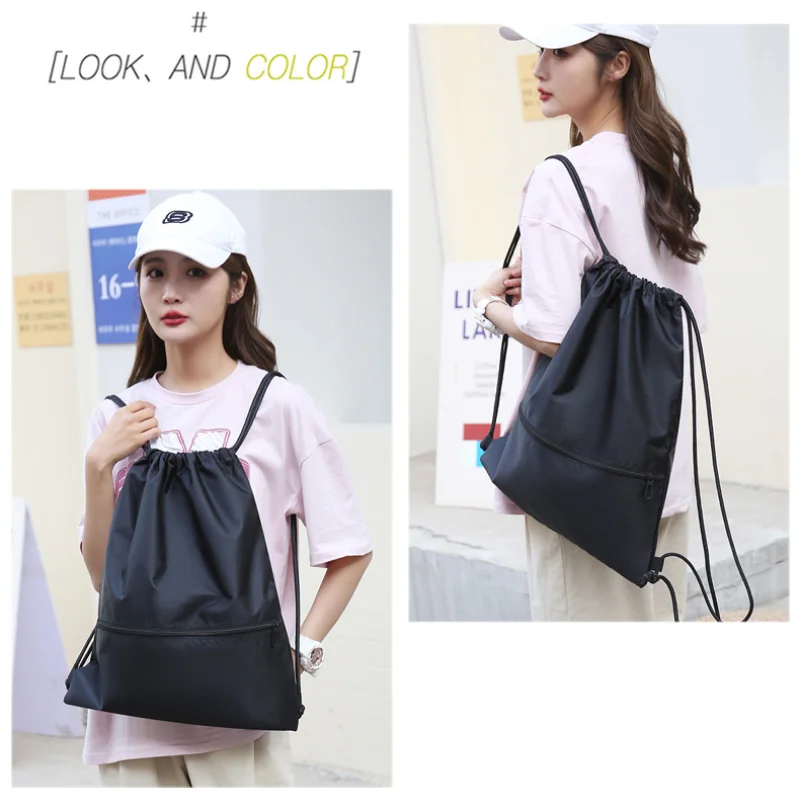 กระเป๋าเป้สะพายหลัง Drawstring น้ําหนักเบาสําหรับผู้ชายและผู้หญิงกีฬาฟิตเนสกระเป๋าเป้สะพายหลังกลางแจ้งกระเป๋าเป้สะพายหลังซิปกระเป๋า