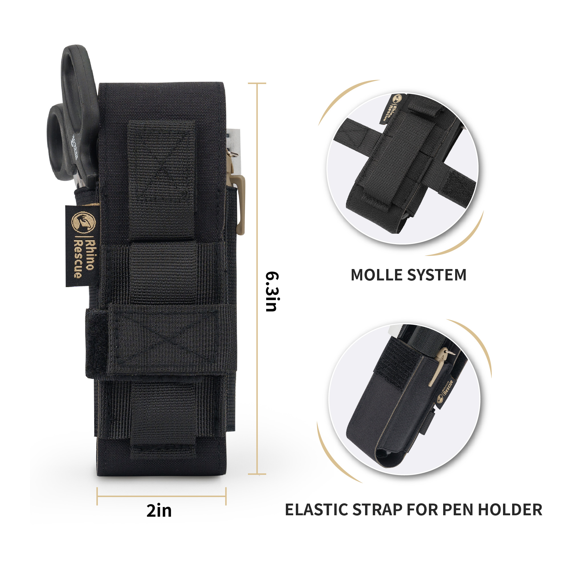 Rhino レスキュー止血帯ポーチホルダー、Molle 医療用ハサミポーチはさみバッグ、止血帯に適合、屋外用小型ツールバッグ
