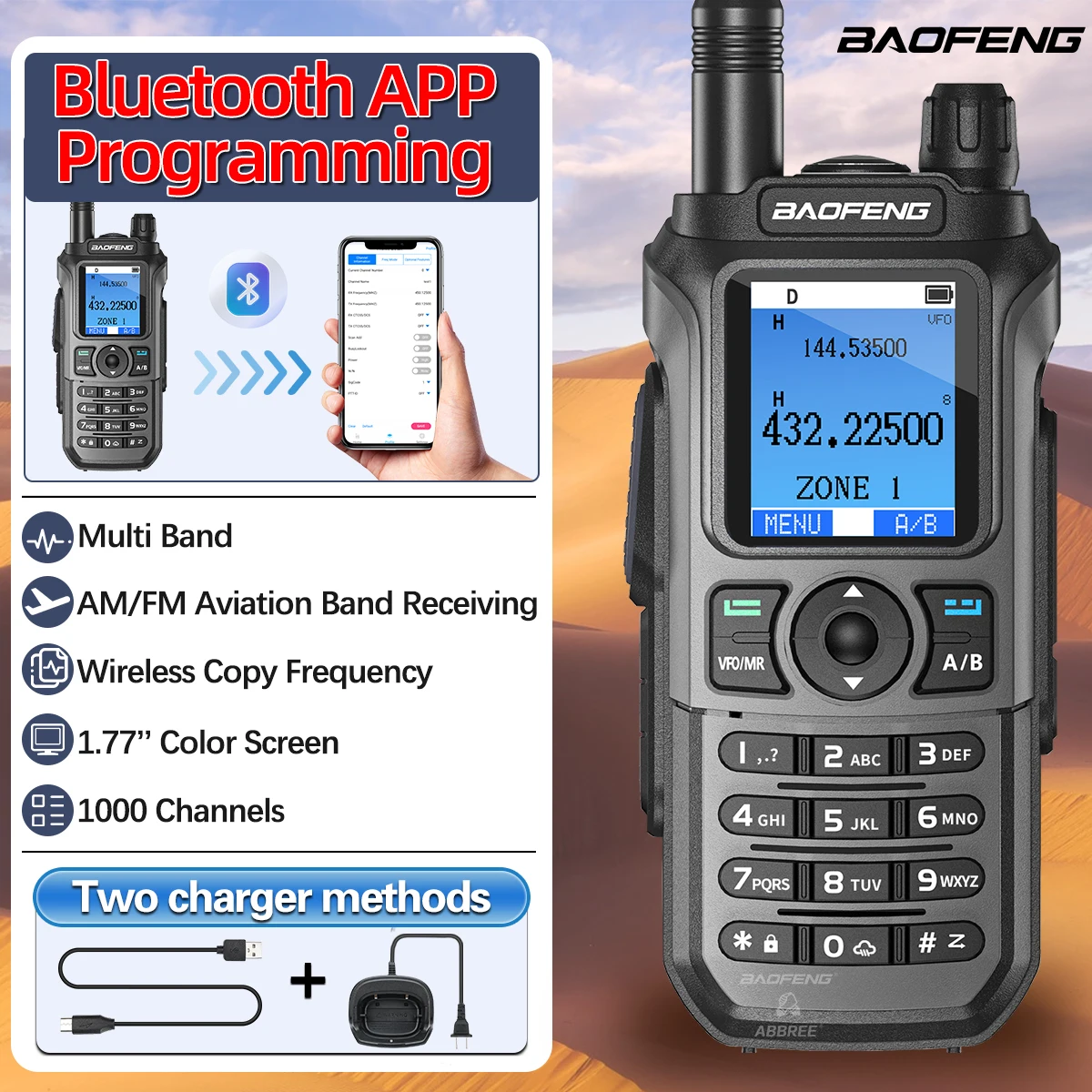BAOFENG UV-21 PRO V3 Walkie Talkie Multi Band Bluetooth App Programmierung Drahtlose Kopierfrequenz Typ-C Air Band Long Range Radio