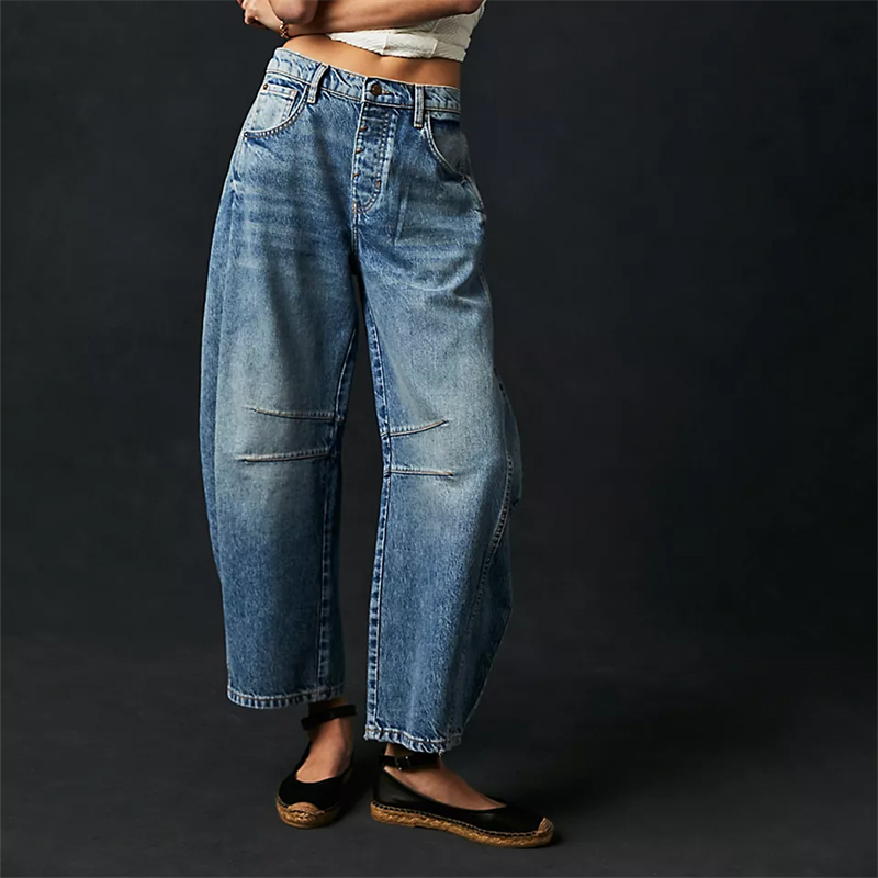 Midiross 高ストレッチミッドライズバレルジーンズファッションワイドレッグシェイプ女性カジュアルだぶだぶミッドウエストデニムジーンズ