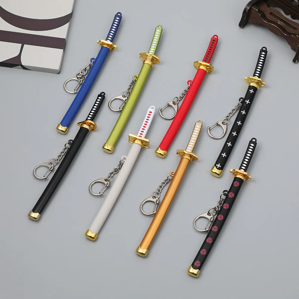 แปดสี MINI Roronoa Zoro ดาบพวงกุญแจสําหรับชาย BUCKLE Toolholder Scabbard Katana SABER พวงกุญแจรถเด็กเครื่องประดับของขวัญ