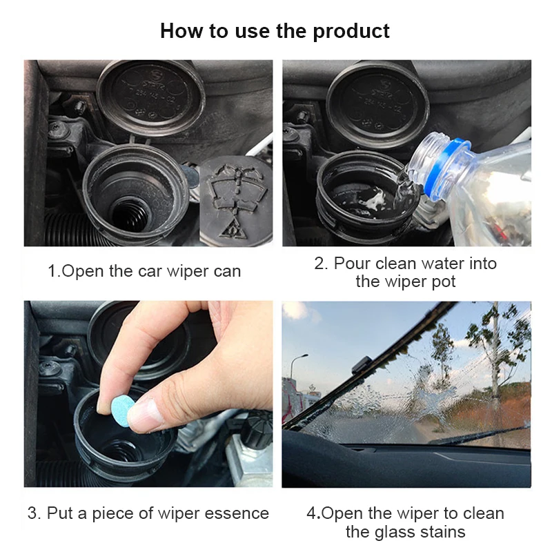 SEAMETAL 20-100PCS Solid Cleaner ทําความสะอาดกระจกรถยนต์ Effervescent Tablet Auto Wiper Glass Solid ทําความสะอาดเข้มข้นเม็ด